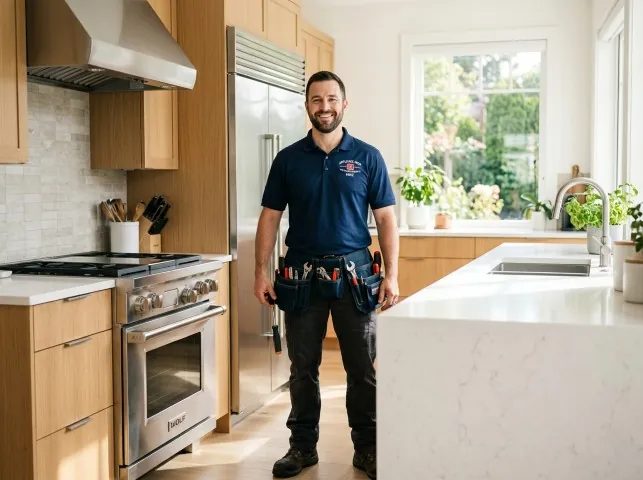 Appliance Repair Hero technician in a Bishop, GA kitchen after an appliance repair
